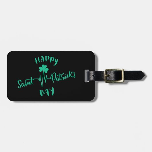 ハッピーSt patricks dayハートビートパルスシャムロック ラゲッジタグ (正面横)