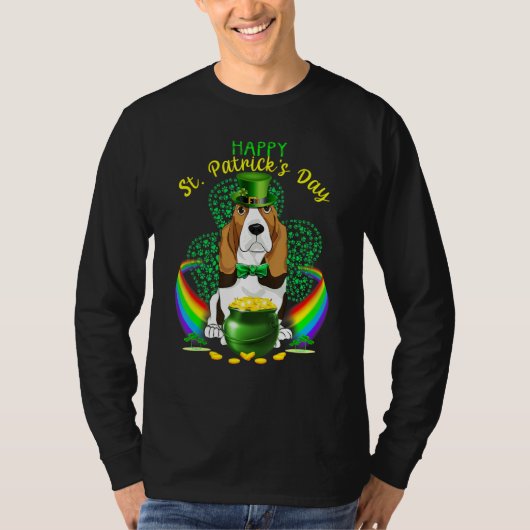 ハッピーSt patricks dayバセットハウンドレプレシャンハット Tシャツ (正面)