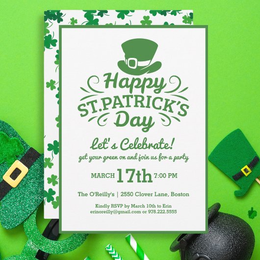 ハッピーSt patricks dayパーティーレプレシャン&シャムロック 招待状