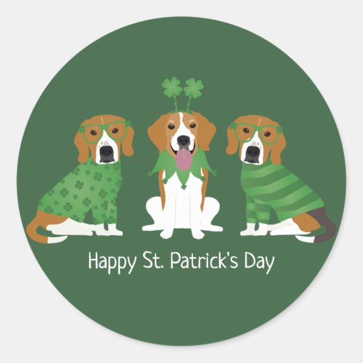 ハッピーSt patricks dayビーグルドッグス ラウンドシール (正面)