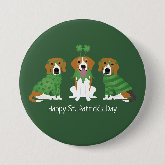 ハッピーSt patricks dayビーグルドッグス 缶バッジ (正面)