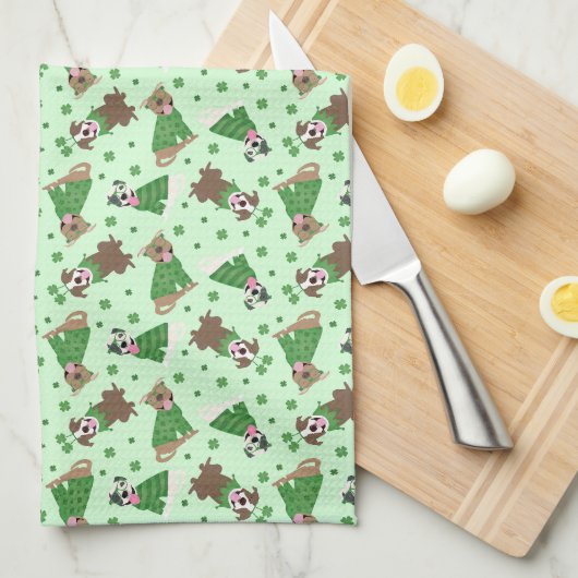 ハッピーSt patricks dayピットブルドッグス キッチンタオル (四つ折り)