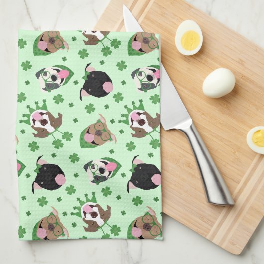 ハッピーSt patricks dayピットブルドッグス キッチンタオル (四つ折り)