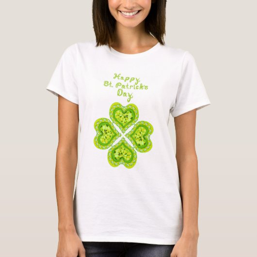 ハッピーSt patricks dayファブリックフォント4ハートダイヤモンド Tシャツ (正面)