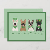 ハッピーSt patricks dayフランスのブルドッグズクローバー シーズンポストカード (正面/裏面)