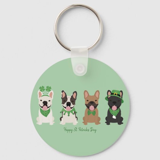 ハッピーSt patricks dayフランスのブルドッグ キーホルダー (正面)