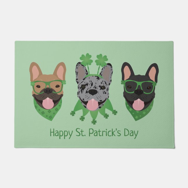 ハッピーSt patricks dayフランスのブルドッグ ドアマット (正面)