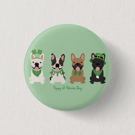 ハッピーSt patricks dayフランスのブルドッグ 缶バッジ (正面)