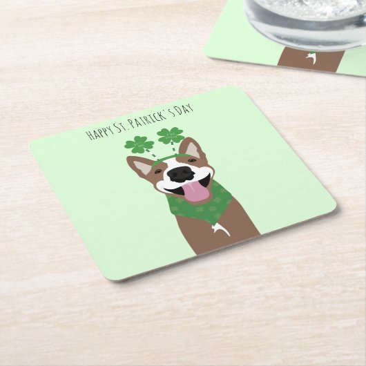 ハッピーSt patricks dayブラウンドググリーン スクエアペーパーコースター (アングル)