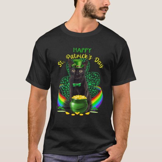 ハッピーSt patricks dayブラックキャットレプラチョーンハッ Tシャツ (正面)