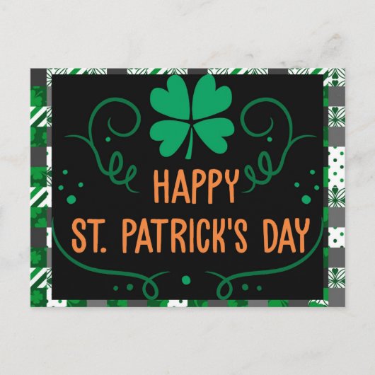 ハッピーSt patricks dayプレイドグリーンシャームロック ポストカード (正面)