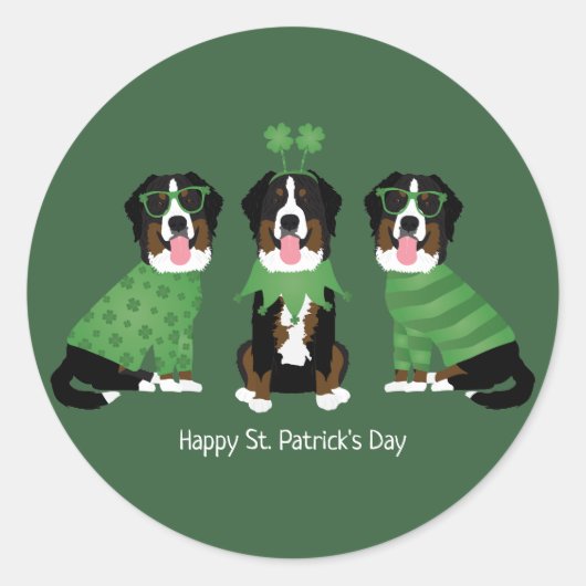 ハッピーSt patricks dayベルネーズマウンテンドッグス ラウンドシール (正面)