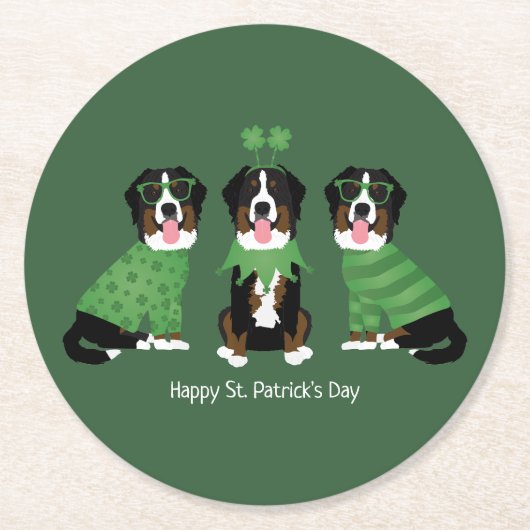 ハッピーSt patricks dayベルネーズマウンテンドッグス ラウンドペーパーコースター (正面)