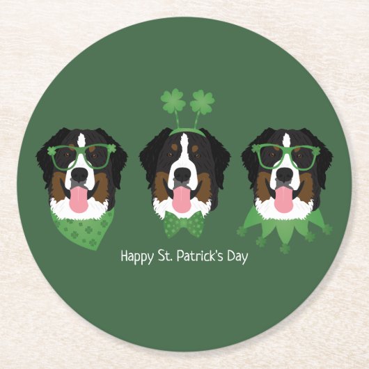 ハッピーSt patricks dayベルネーズマウンテンドッグス ラウンドペーパーコースター (正面)