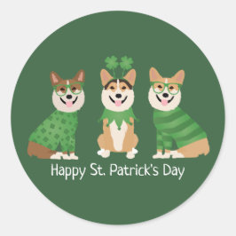 ハッピーSt patricks dayペンブロークウェルシュコーギードッグス ラウンドシール
