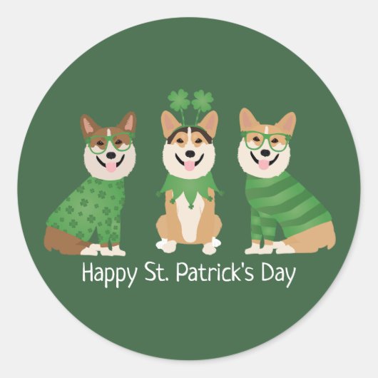 ハッピーSt patricks dayペンブロークウェルシュコーギードッグス ラウンドシール (正面)
