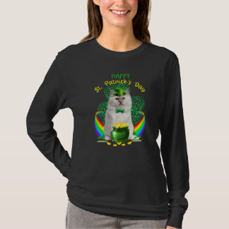 ハッピーSt patricks dayホワイトキャットレプラチョーンハッ Tシャツ