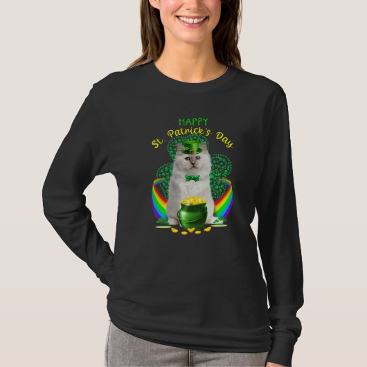 ハッピーSt patricks dayホワイトキャットレプラチョーンハッ Tシャツ (正面)
