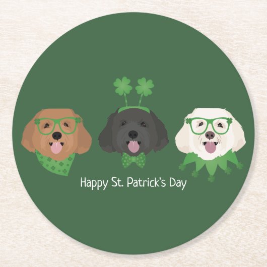 ハッピーSt patricks dayマルティプードーズ ラウンドペーパーコースター (正面)