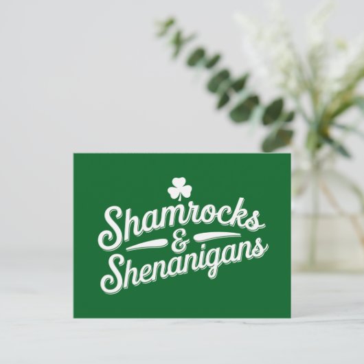 ハッピーSt patricks dayラッキーシャムロック&シェナニガン ポストカード (スタンド正面)