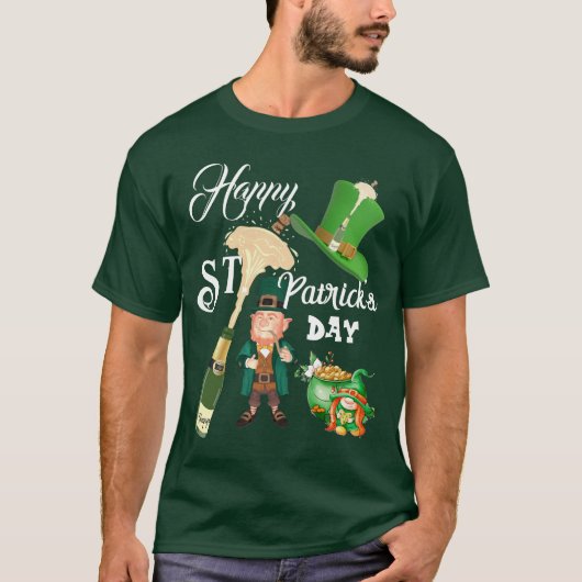 ハッピーSt patricks dayラッキーハットレプラーシャン金ゴールド Tシャツ (正面)