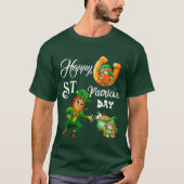 ハッピーSt patricks dayラッキーレプレシャンポットの金ゴールド Tシャツ (正面)