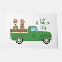 ハッピーSt patricks dayワイヤキツネテリアドッグ ドアマット