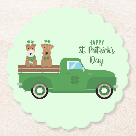 ハッピーSt patricks dayワイヤキツネテリアドッグ ペーパーコースター (正面)