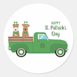 ハッピーSt patricks dayワイヤキツネテリアドッグ ラウンドシール