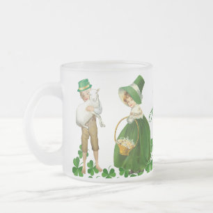 ハッピーSt patricks day小さな女の子ボーイシープクローバー フロストグラスマグカップ