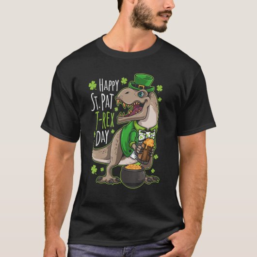 ハッピーSt patricks day恐竜ディノサウルスアイリッシュ Tシャツ (正面)
