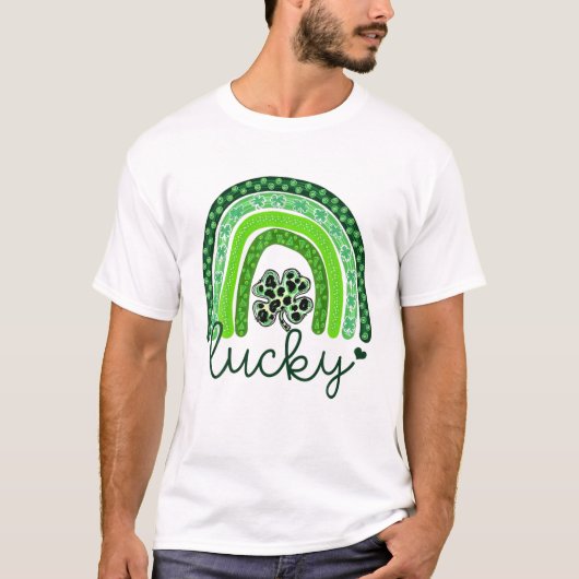 ハッピーSt patricks day2022ラッキーレインボーヒョウW Tシャツ (正面)