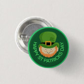 ハッピーSt patricks day・レプレシャン・アンド・シャムロック帽 缶バッジ (正面&裏面)