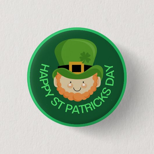 ハッピーSt patricks day・レプレシャン・アンド・シャムロック帽 缶バッジ (正面)