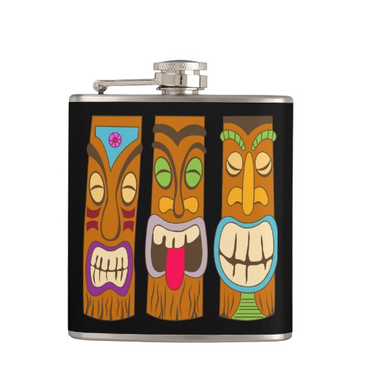 ハッピーTiki像おもしろい黒 フラスク (正面)