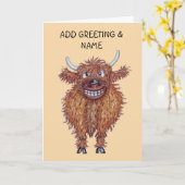 ハッピ独身のーハイランド牛 カード (黄色い花)