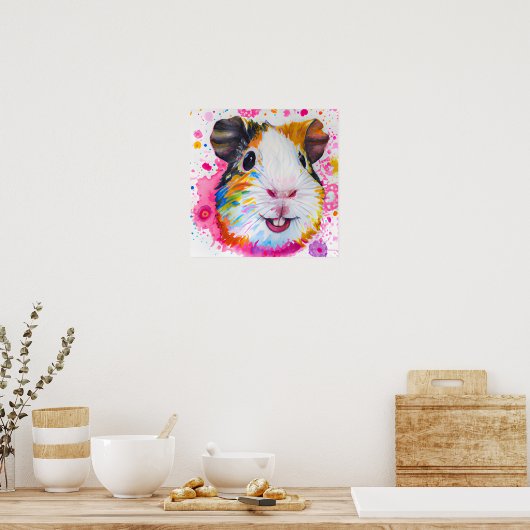 ハッファンキープギニア豚ファーム動物ポートレートアート ポスター (キッチン)