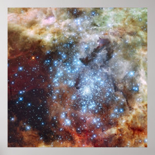 ハッブルは衝突コースの星団を見る ポスター