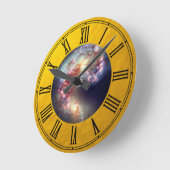 ハッブル & アンテナ銀河 2 - 宇宙 / ゴールド ラウンド壁時計 (傾斜)