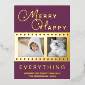 ハッメリースタイリッシュト2フォトワードアートパープル金ゴールド 箔シーズンポストカード (正面)