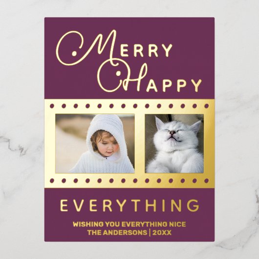 ハッメリースタイリッシュト2フォトワードアートパープル金ゴールド 箔シーズンポストカード (正面)