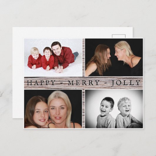 ハッメリープすてき家族4写真コラージュ ポストカード (正面/裏面)