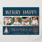 ハッメリープクリスムカ4フォトブルーとバラ金ゴールド 箔シーズンポストカード (正面)