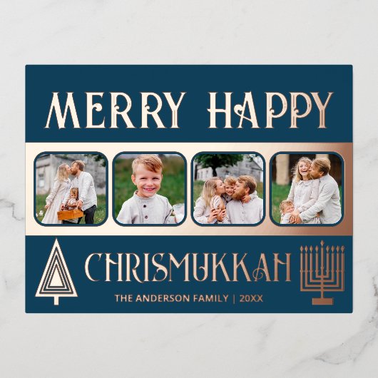 ハッメリープクリスムカ4フォトブルーとバラ金ゴールド 箔シーズンポストカード (正面)