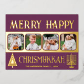 ハッメリープクリスムカ4枚フォトプラムパープル金ゴールド 箔シーズンポストカード (正面)