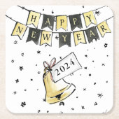 ハッモダンエレガントク新年ブラック金ゴールドパーティー スクエアペーパーコースター (正面)