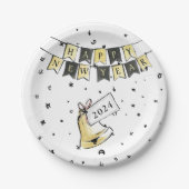 ハッモダンエレガントク新年ブラック金ゴールドパーティー ペーパープレート (正面)