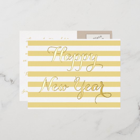 ハッモダンエレガントプ新年フェイク金ゴールドカスタムDIY 箔招待状ポストカード (正面/裏面)
