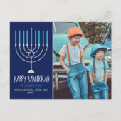 ハッモダンピーHanukkah家族フォトブルー ポストカード (正面)