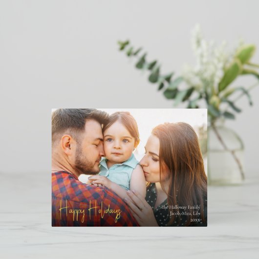 ハッモダンプホリデーズスクリプトフルフォト金ゴールド 箔シーズンポストカード (立ち正面)